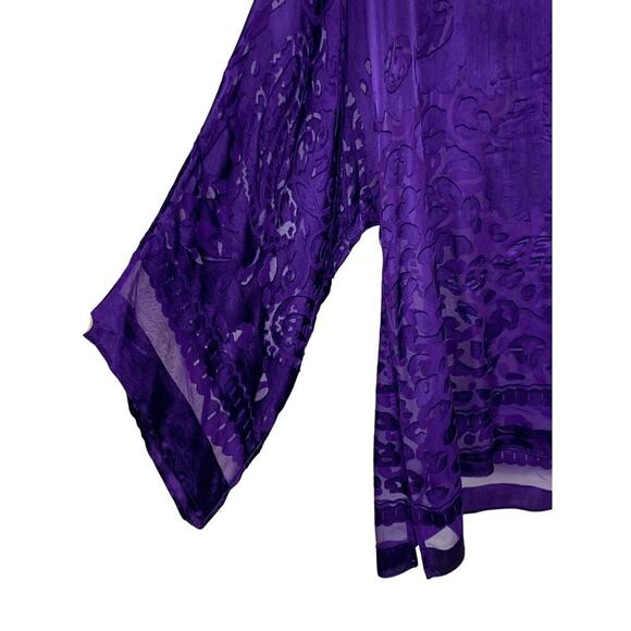 Chico's Royal Purple Paisley Sheer Cutwork Flowy Boho Rayon Silk Blouse - Size 1 - Picture 3 of 6